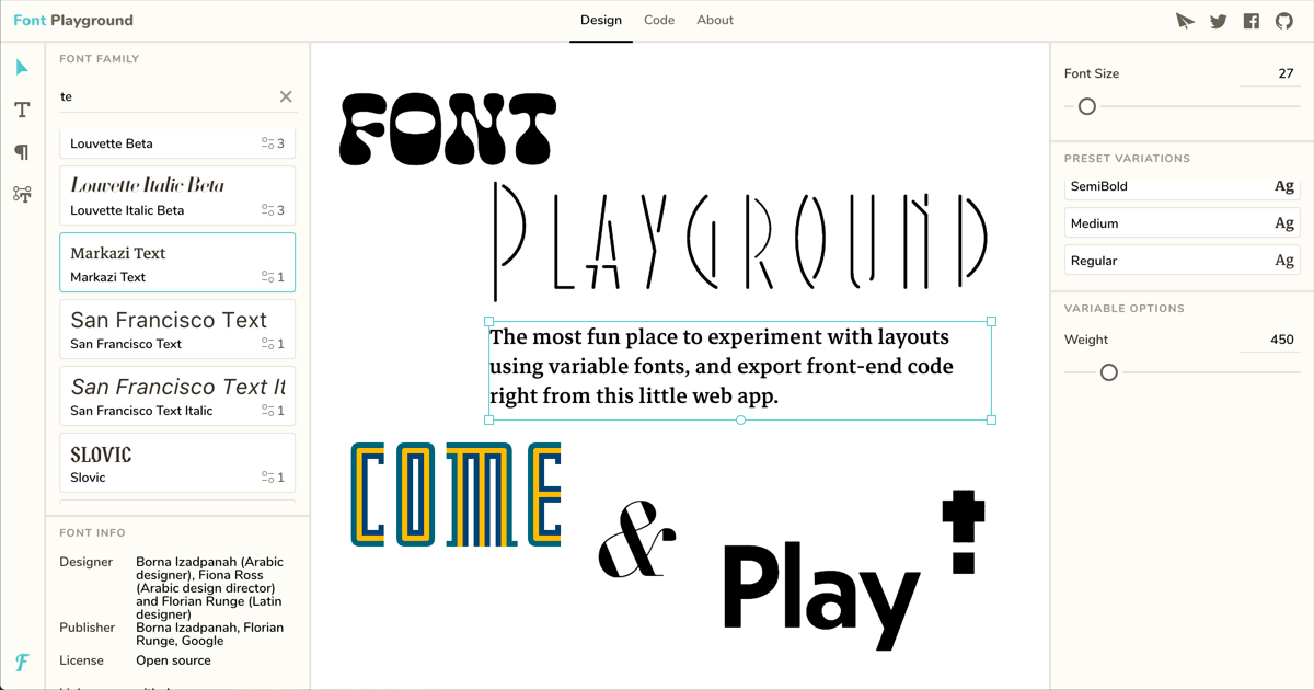 Font Playground -- Play with variable fonts!